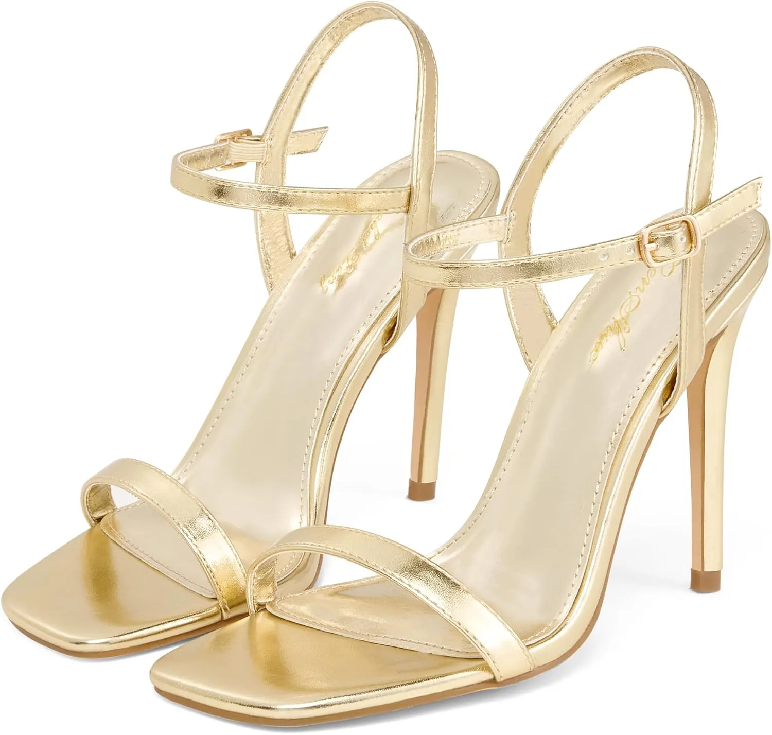 Elisabet Tang Women's High Heeled Sandals 4 Inch Strappy Sling Back Stiletto Open Square Toe Heels with Ankle Straps at Wedding Party Prom Work Dating