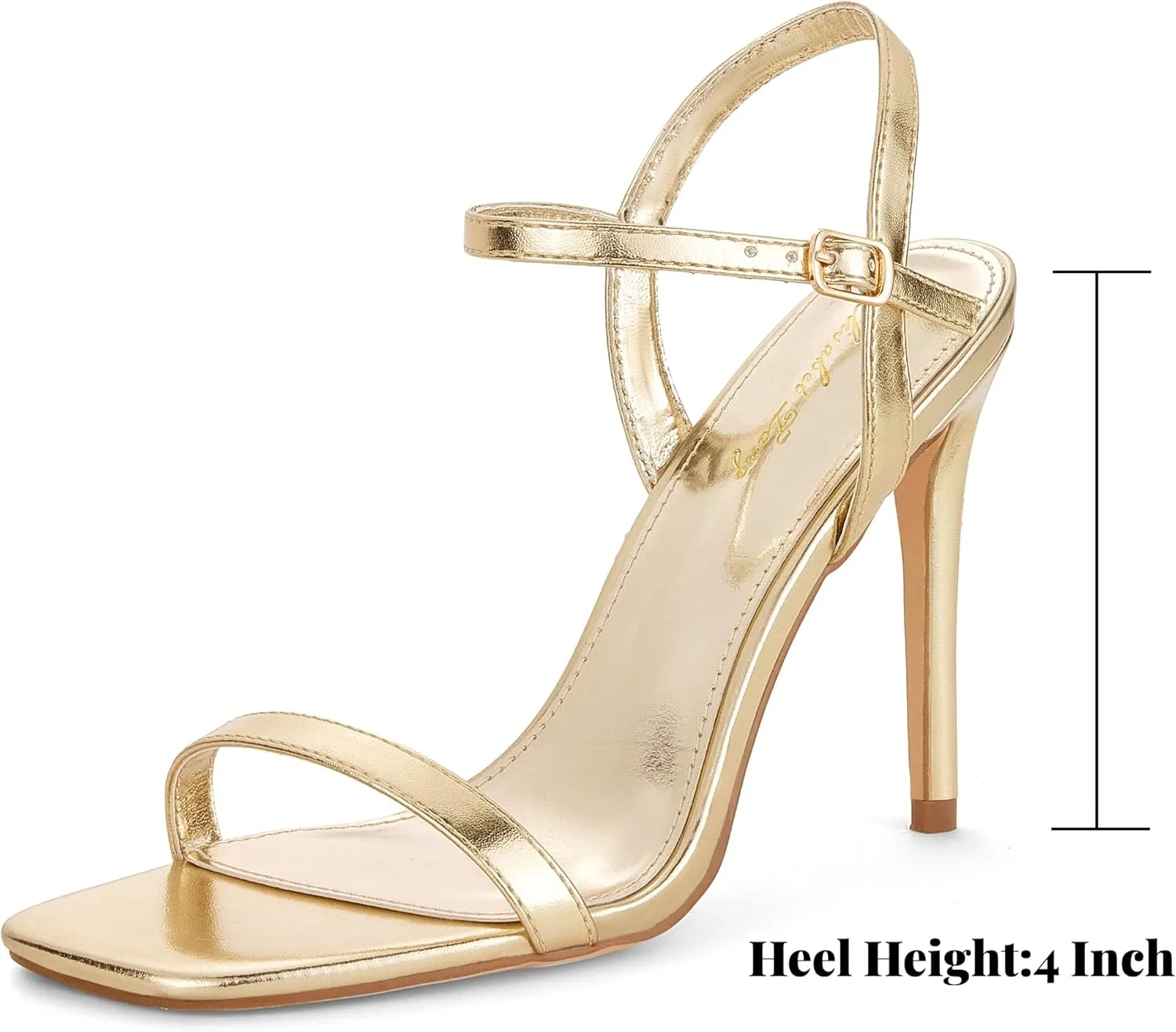 Elisabet Tang Women's High Heeled Sandals 4 Inch Strappy Sling Back Stiletto Open Square Toe Heels with Ankle Straps at Wedding Party Prom Work Dating