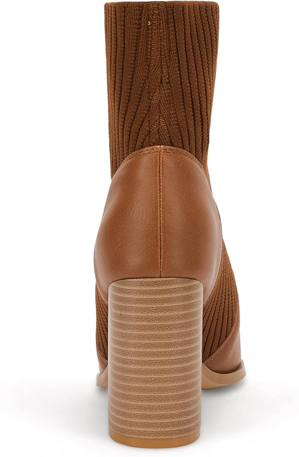 Ermonn Womens Pointed Toe High Heels Ankle Boots Zipper Block Chunky Heel Knit Elastic Fall Winter Dressy Booties