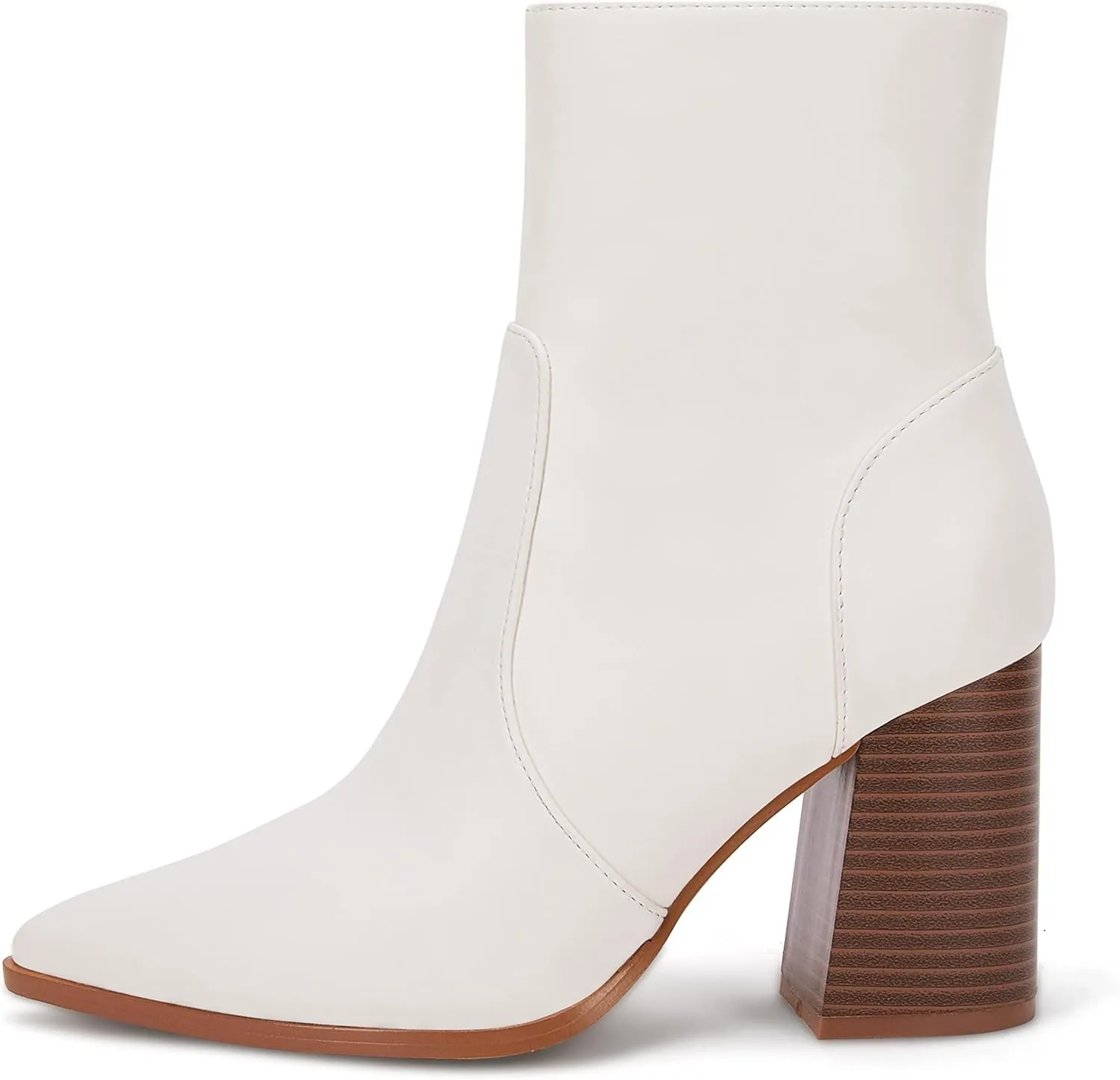 Ermonn Womens Pointed Toe High Heels Ankle Boots Zipper Block Chunky Heel Knit Elastic Fall Winter Dressy Booties