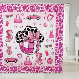 Erosebridal Cowgirl Shower Curtain 72" W x 84" L,Cowgirl Boots Hats Bathroom Curtain,Western Farmhouse Bathroom Accessories,Neon Cow Pattern Fabric Shower Curtains