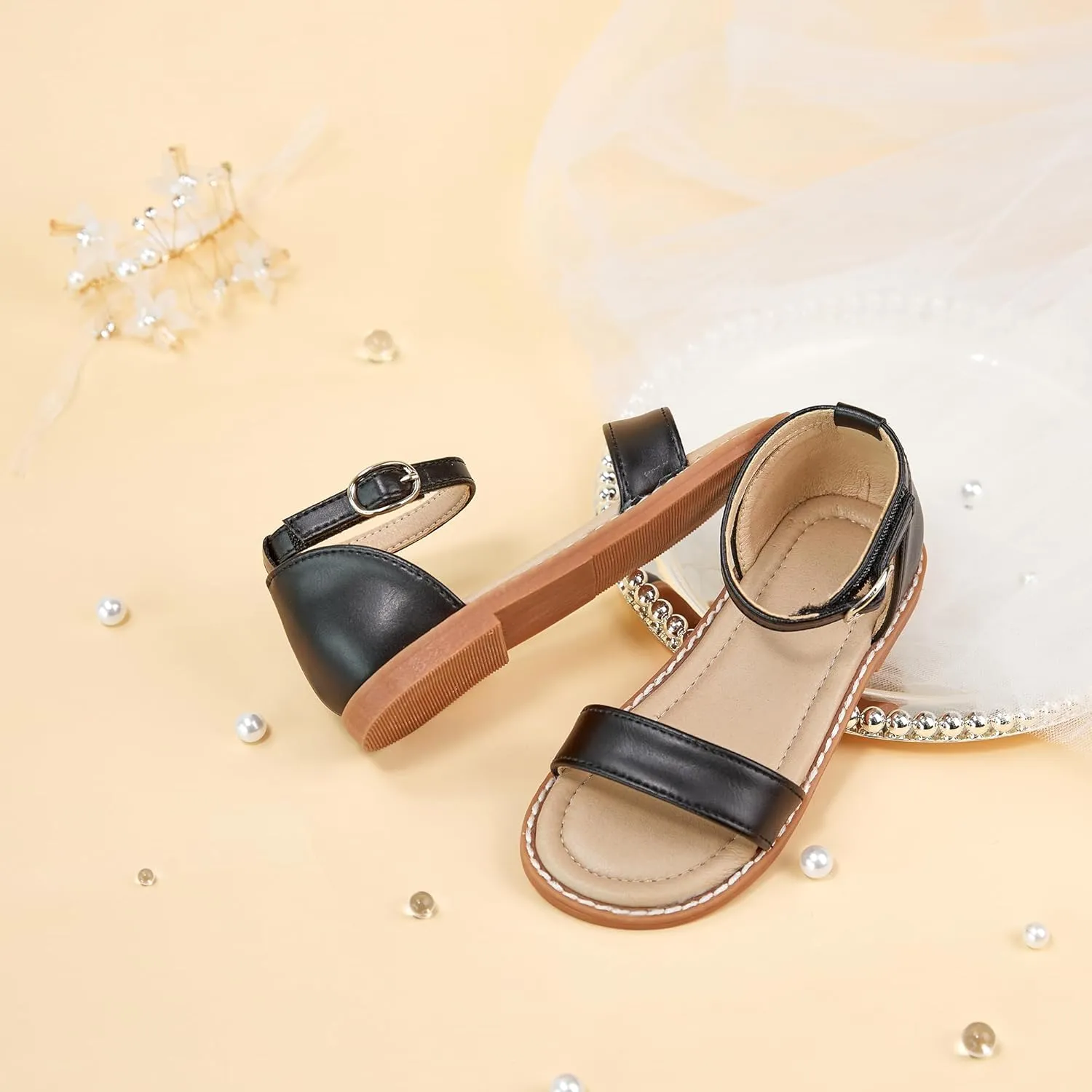 ESTINE Toddler/Little Kid Girls Dress Cross Strappy Open Toe Sandals Princess Flats Summer Flower Girl Shoes