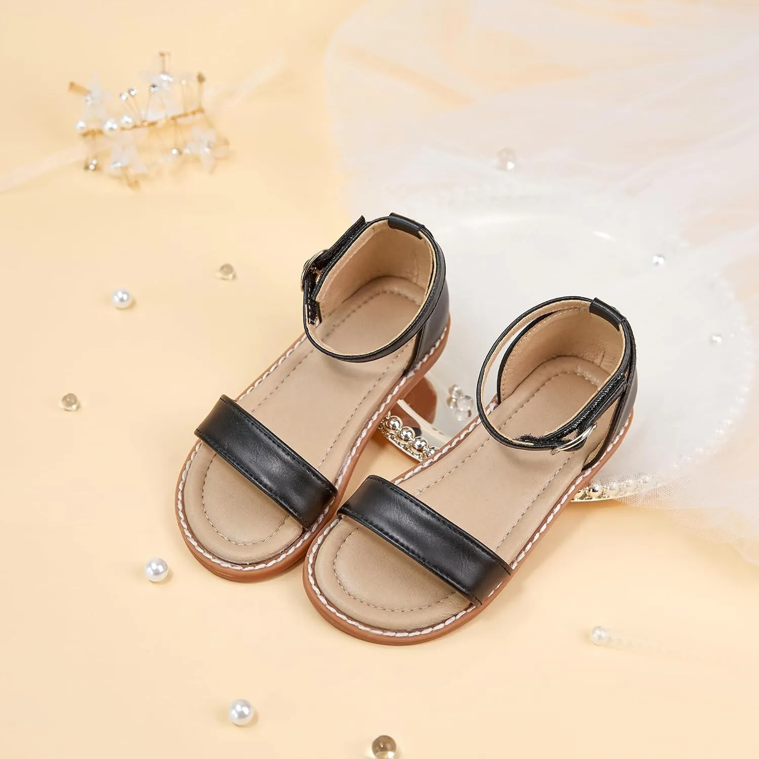 ESTINE Toddler/Little Kid Girls Dress Cross Strappy Open Toe Sandals Princess Flats Summer Flower Girl Shoes