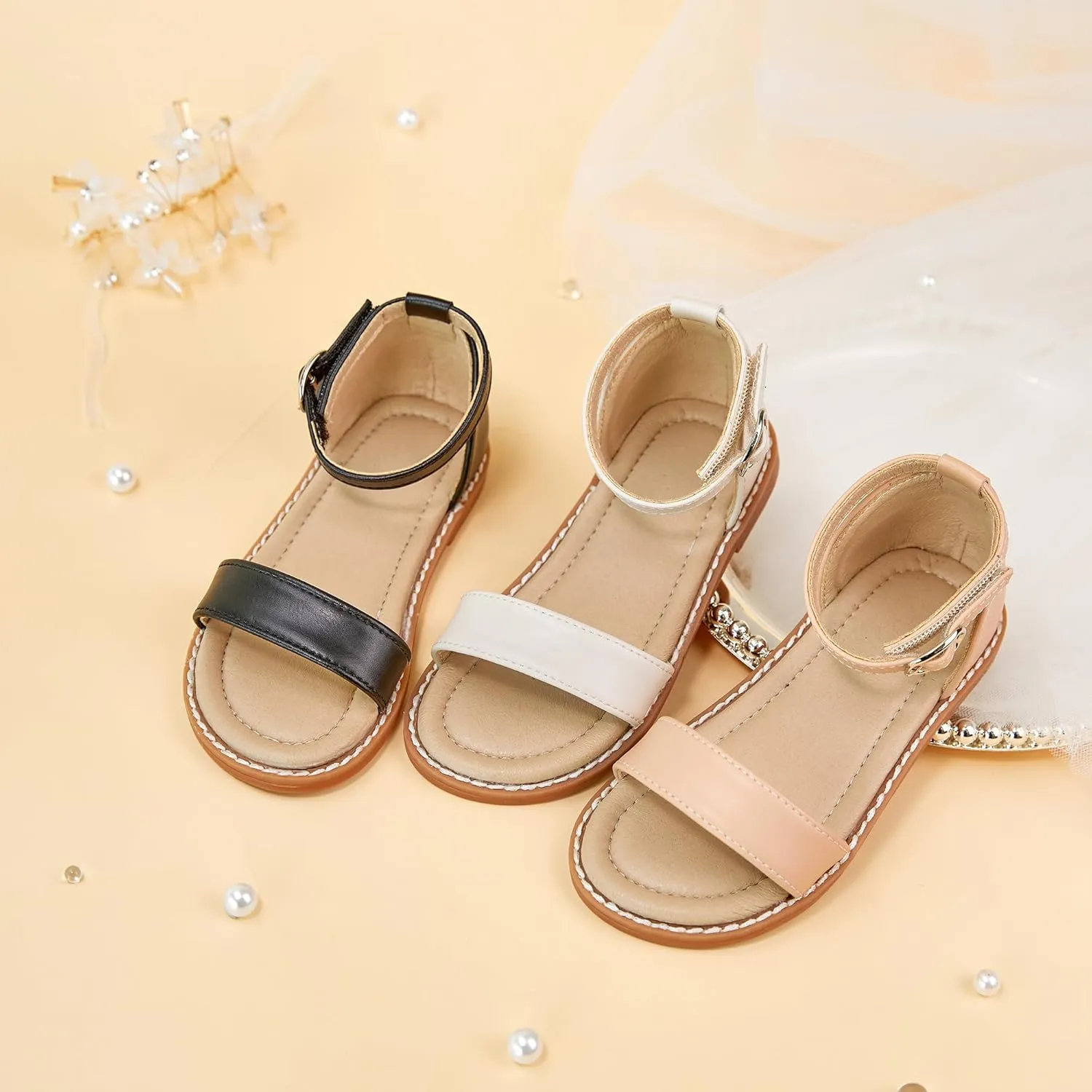 ESTINE Toddler/Little Kid Girls Dress Cross Strappy Open Toe Sandals Princess Flats Summer Flower Girl Shoes