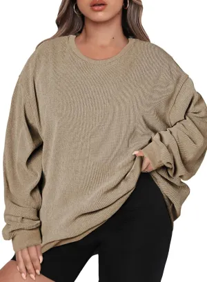 Eytino Women Plus Size Sweatshirts Long Sleeve Crew Neck Casual Oversized Soft Pullover Tops Shirts(1X-5X)