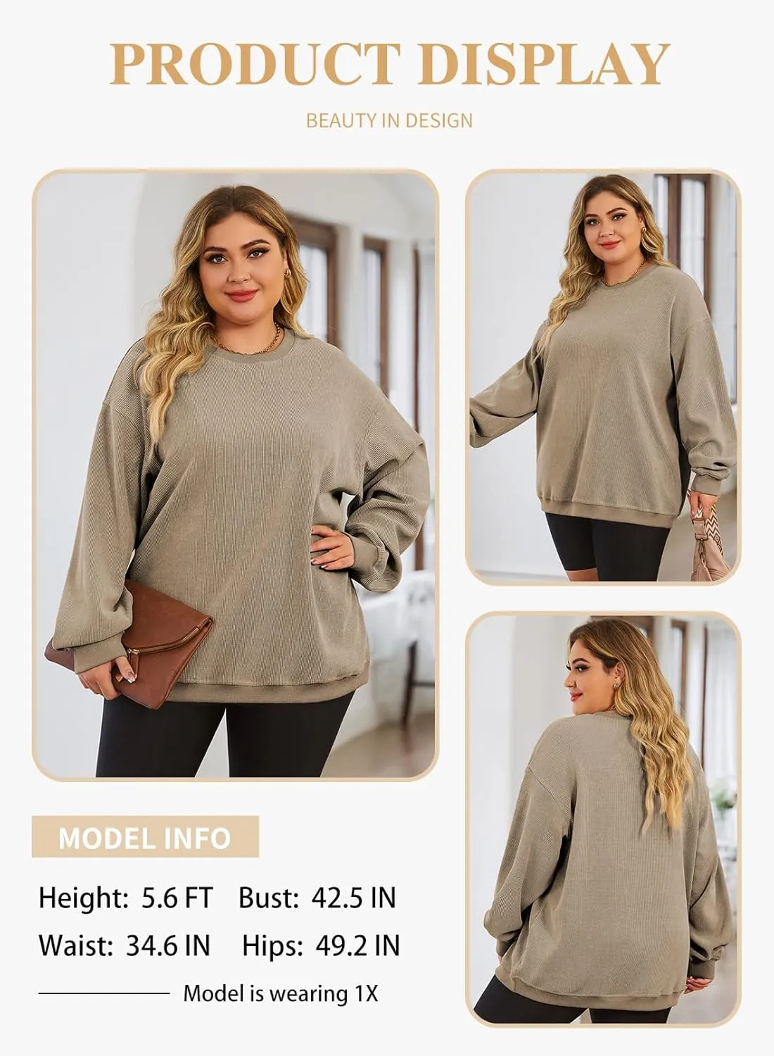Eytino Women Plus Size Sweatshirts Long Sleeve Crew Neck Casual Oversized Soft Pullover Tops Shirts(1X-5X)