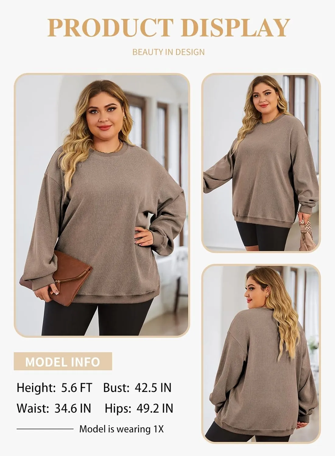 Eytino Women Plus Size Sweatshirts Long Sleeve Crew Neck Casual Oversized Soft Pullover Tops Shirts(1X-5X)