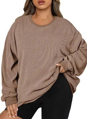 Eytino Women Plus Size Sweatshirts Long Sleeve Crew Neck Casual Oversized Soft Pullover Tops Shirts(1X-5X)