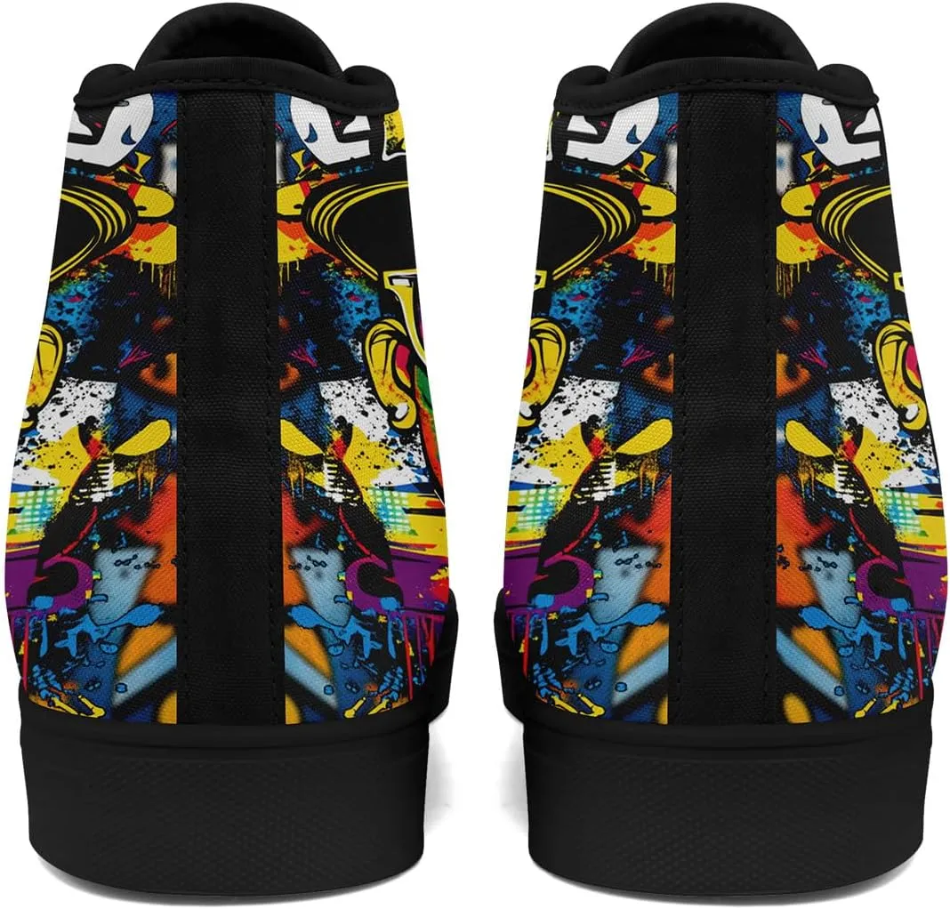 Fashion Graffiti High-Top Sneakers for Men Women Lightweight Stylish Canvas Streetwear Flat Shoes Student Breathable Footwear