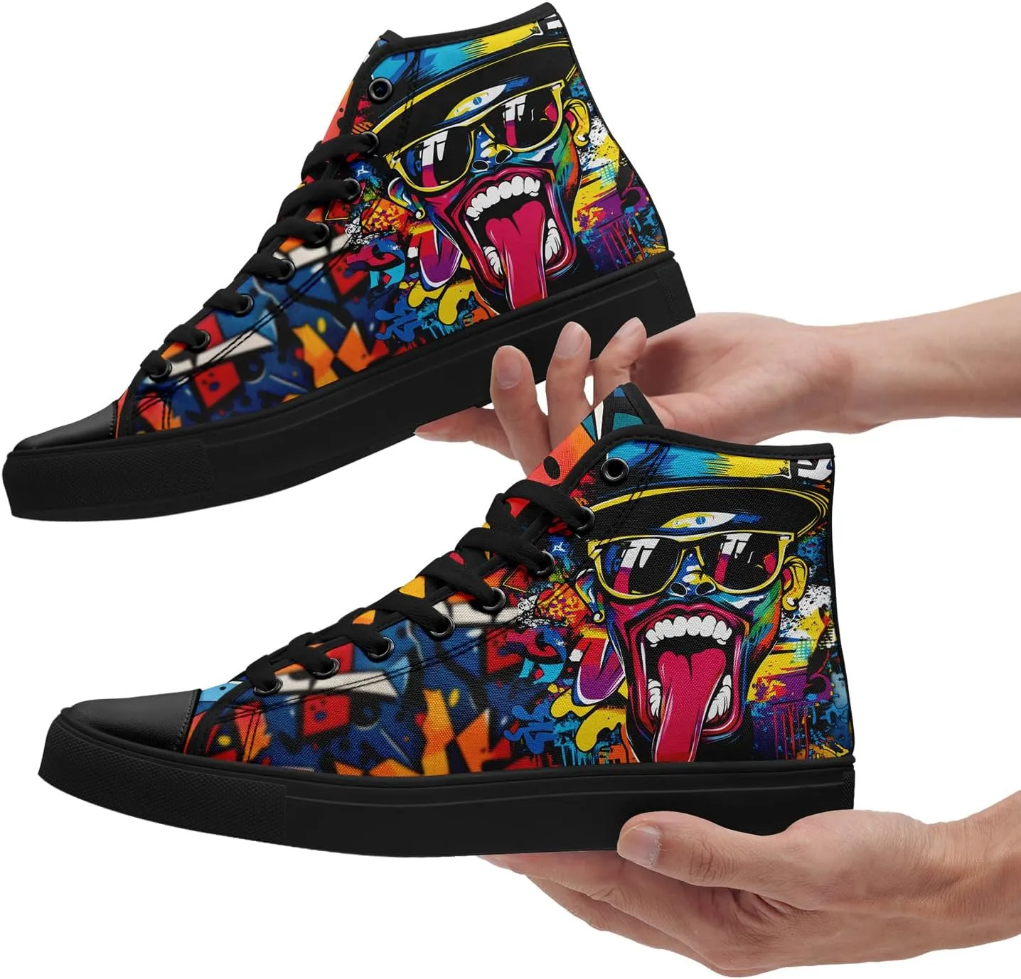 Fashion Graffiti High-Top Sneakers for Men Women Lightweight Stylish Canvas Streetwear Flat Shoes Student Breathable Footwear
