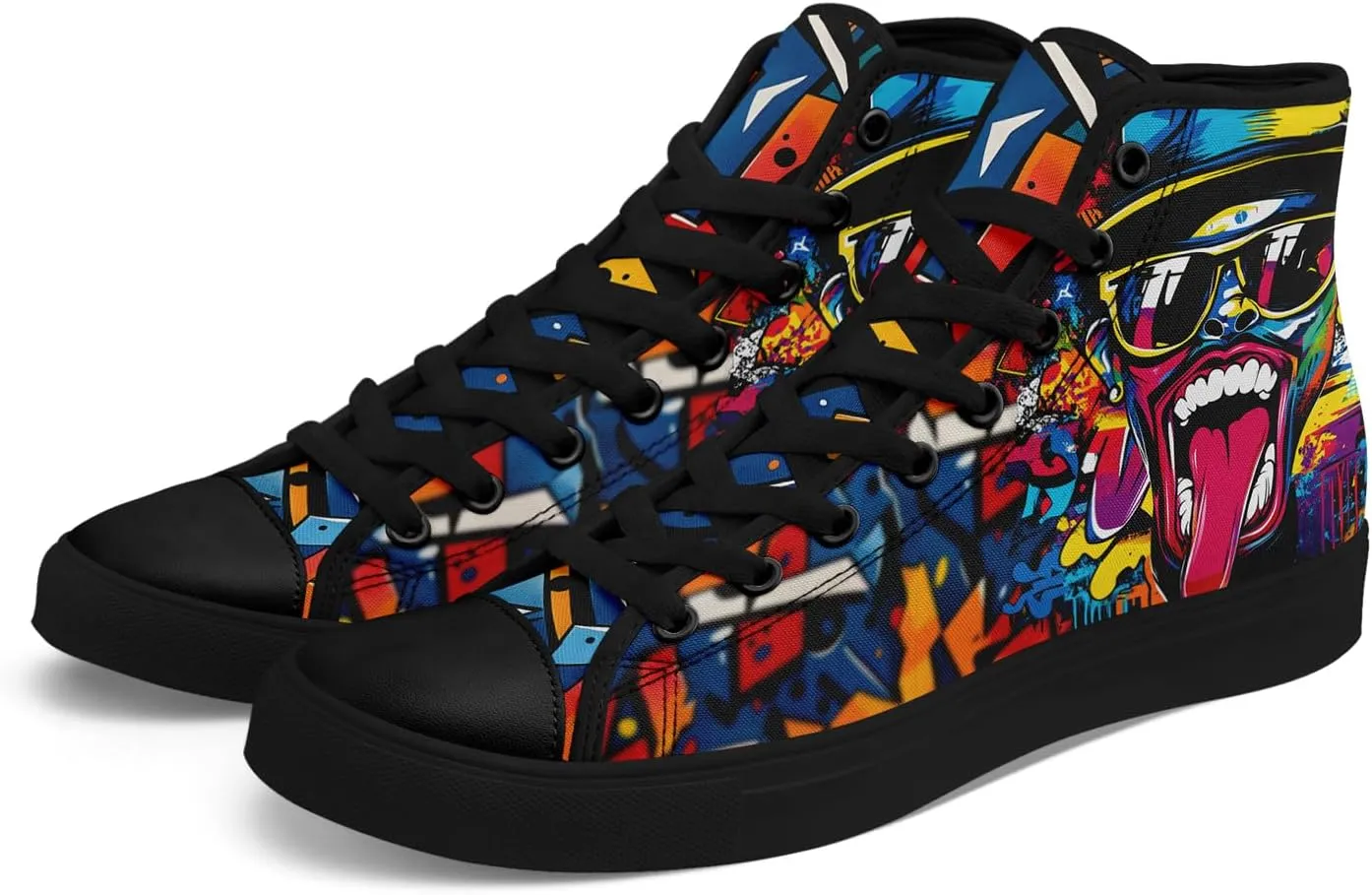 Fashion Graffiti High-Top Sneakers for Men Women Lightweight Stylish Canvas Streetwear Flat Shoes Student Breathable Footwear