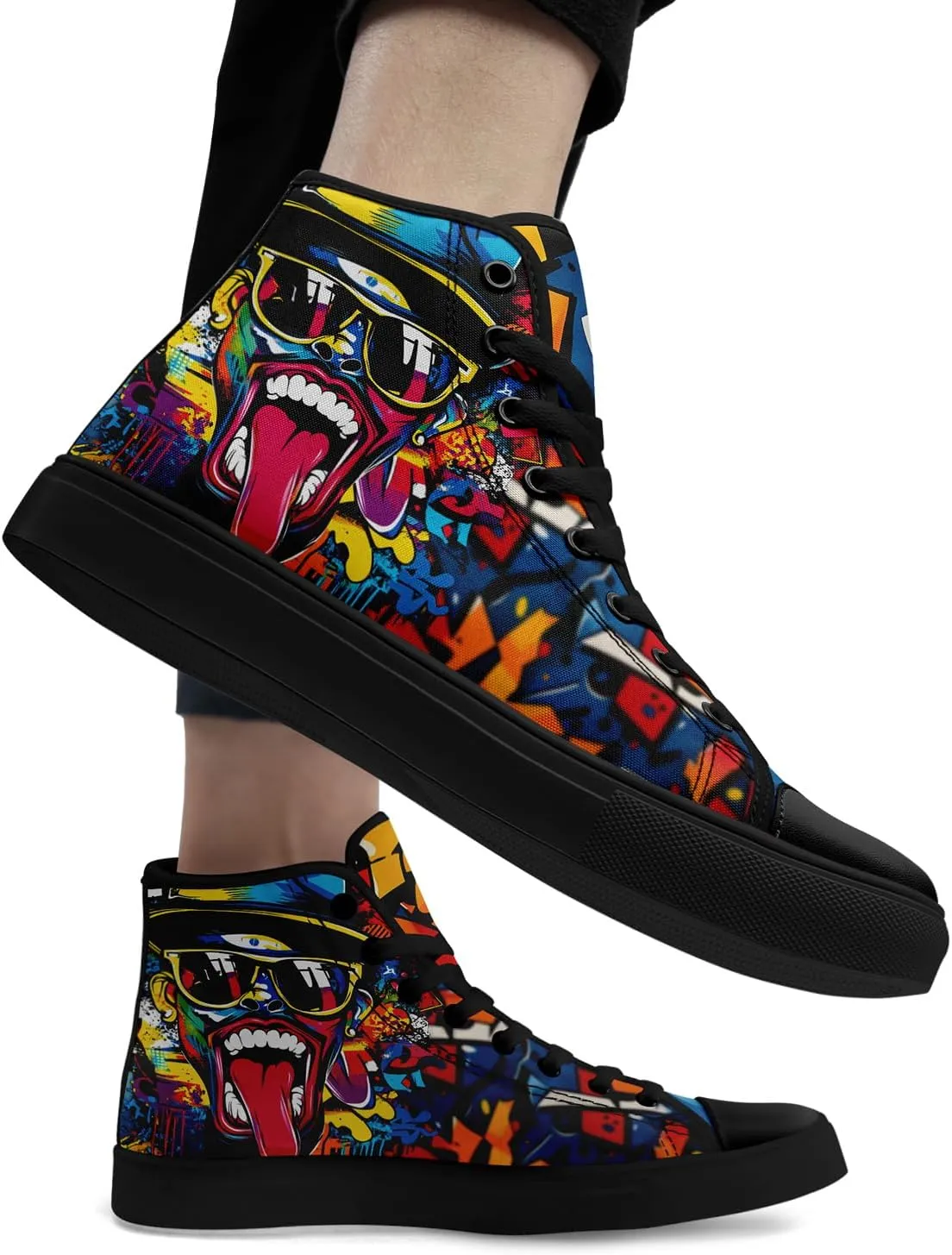 Fashion Graffiti High-Top Sneakers for Men Women Lightweight Stylish Canvas Streetwear Flat Shoes Student Breathable Footwear