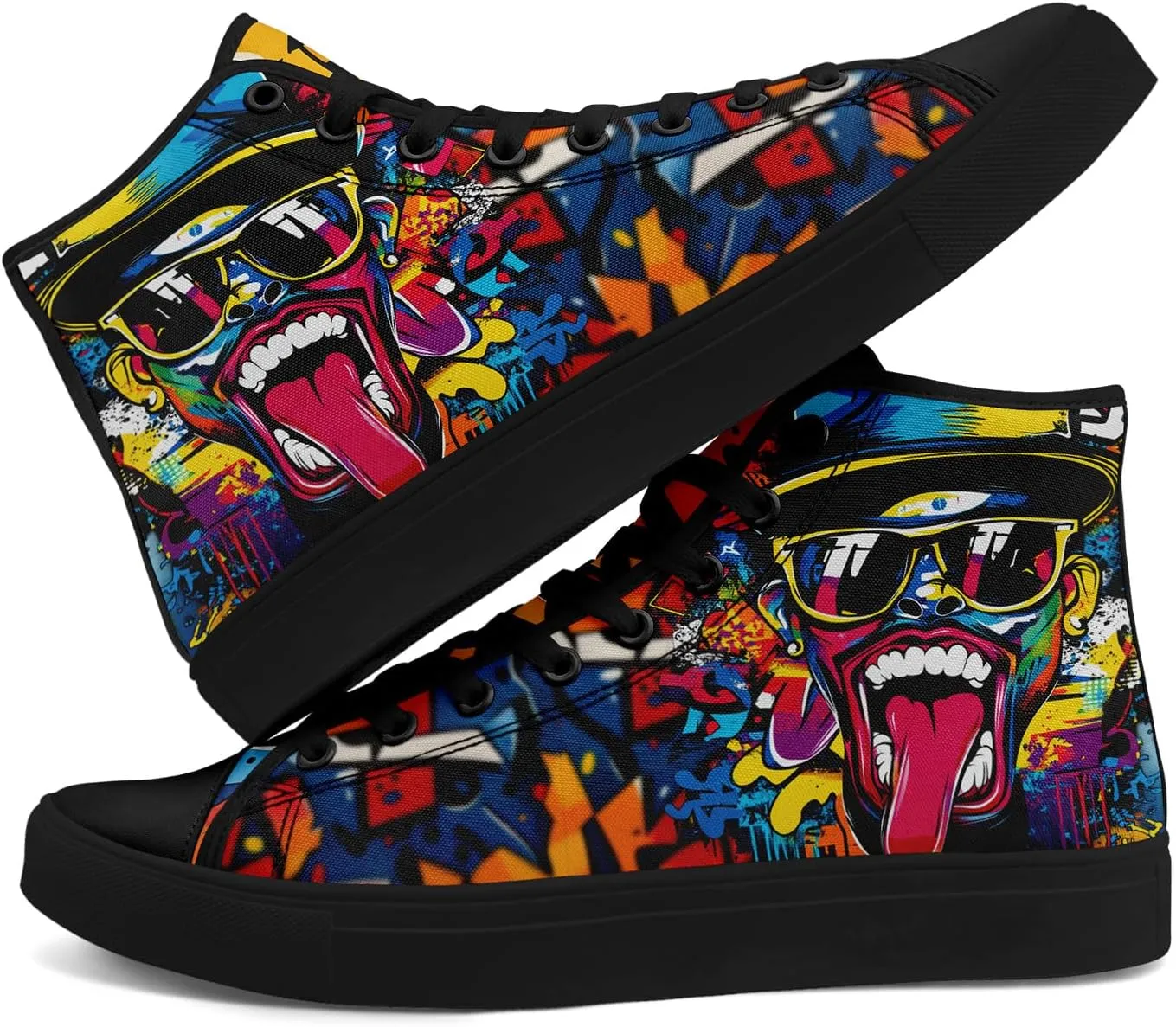 Fashion Graffiti High-Top Sneakers for Men Women Lightweight Stylish Canvas Streetwear Flat Shoes Student Breathable Footwear