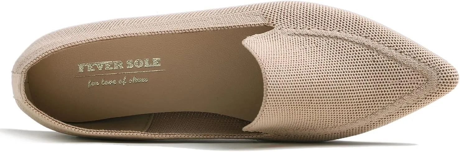 FEVERSOLE Women's Woven Pointy Fashion Cutouts Breathable Knit Flat Shoes