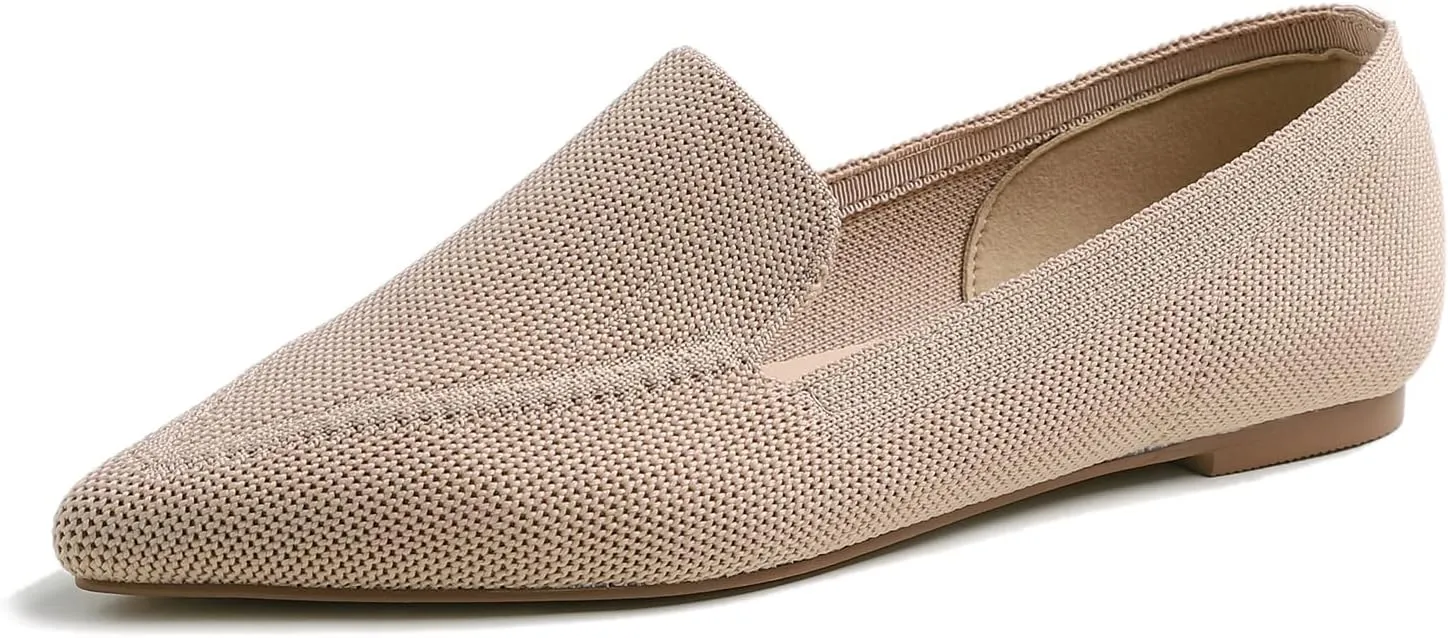 FEVERSOLE Women's Woven Pointy Fashion Cutouts Breathable Knit Flat Shoes