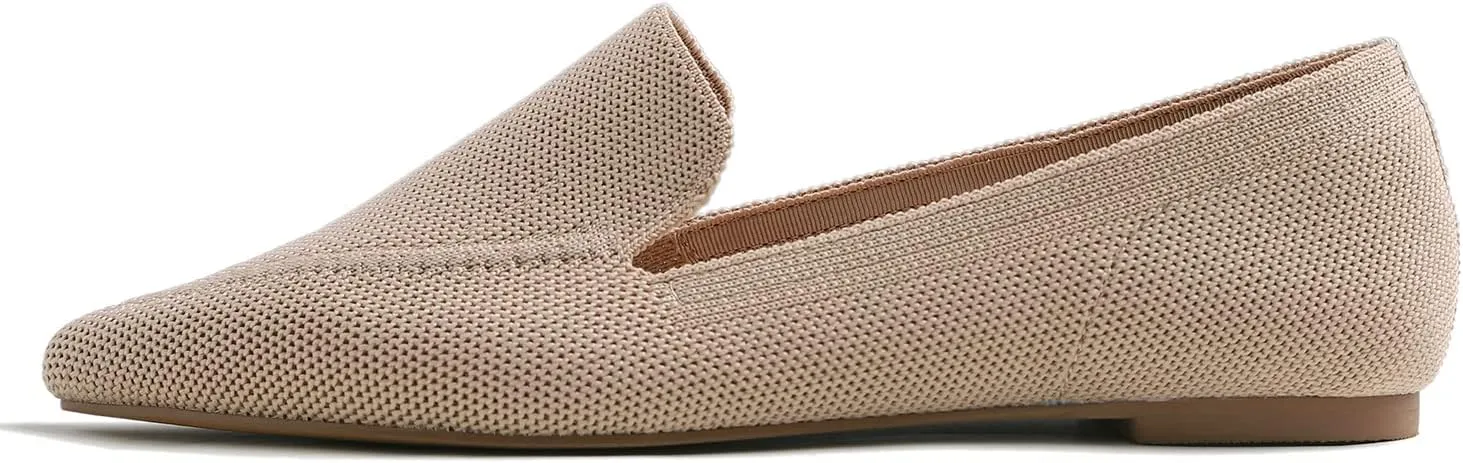 FEVERSOLE Women's Woven Pointy Fashion Cutouts Breathable Knit Flat Shoes
