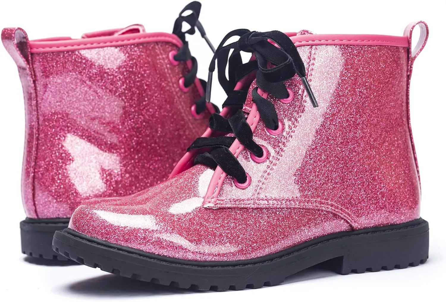 FITORY Girls/Boys Glitter Ankle Boots, Lace Up Waterproof Combat Shoes With Side Zipper for Toddler/Little Kid/Big Kid