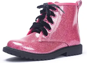 FITORY Girls/Boys Glitter Ankle Boots, Lace Up Waterproof Combat Shoes With Side Zipper for Toddler/Little Kid/Big Kid
