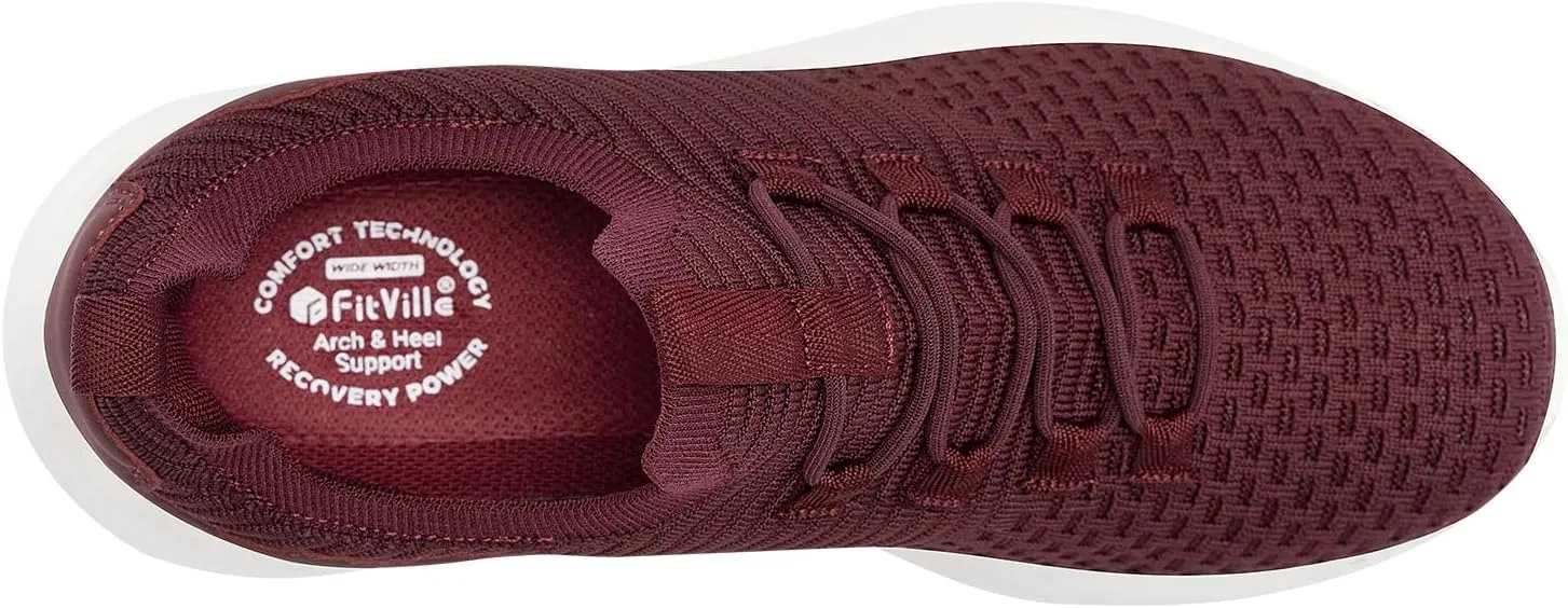 FitVille Walking Shoes Womens Slip on Walking Sneakers Lightweight Wide Width for Flat Feet Plantar Fasciitis Heel Pain Relief - Cloud Walker V15