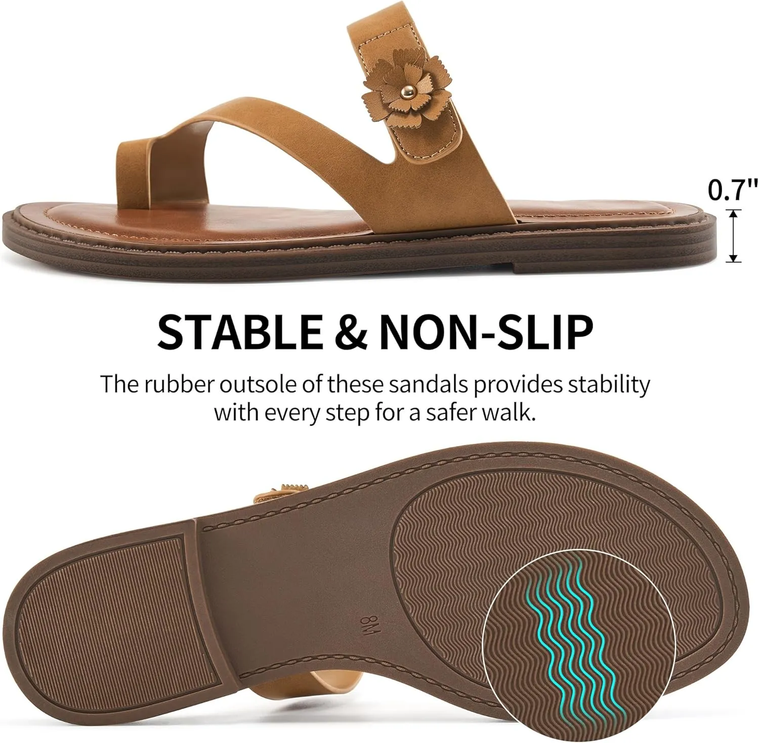 Flat Sandals for Women Dressy: Comfortable Summer Beach Sandal Adjustable Hook loop Slip on Toe Ring Walking Shoes for Travel Office