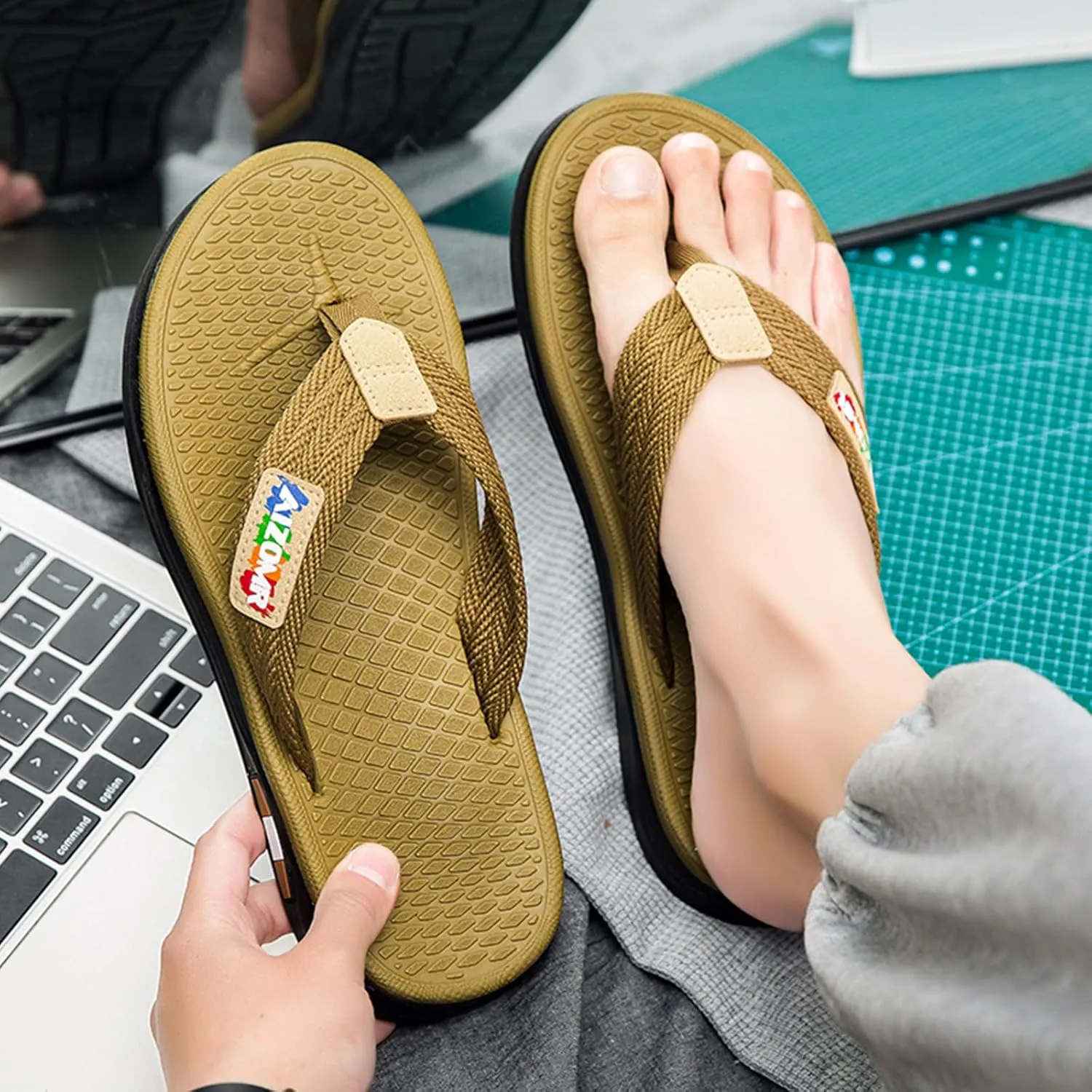 Flip Flops for Men Comfortable Open Toe Summer Beach Thong Sandals Indoor and Outdoor Cushion Slip on Water Resistant Slippers