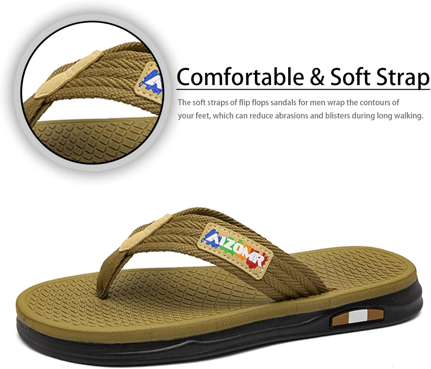Flip Flops for Men Comfortable Open Toe Summer Beach Thong Sandals Indoor and Outdoor Cushion Slip on Water Resistant Slippers