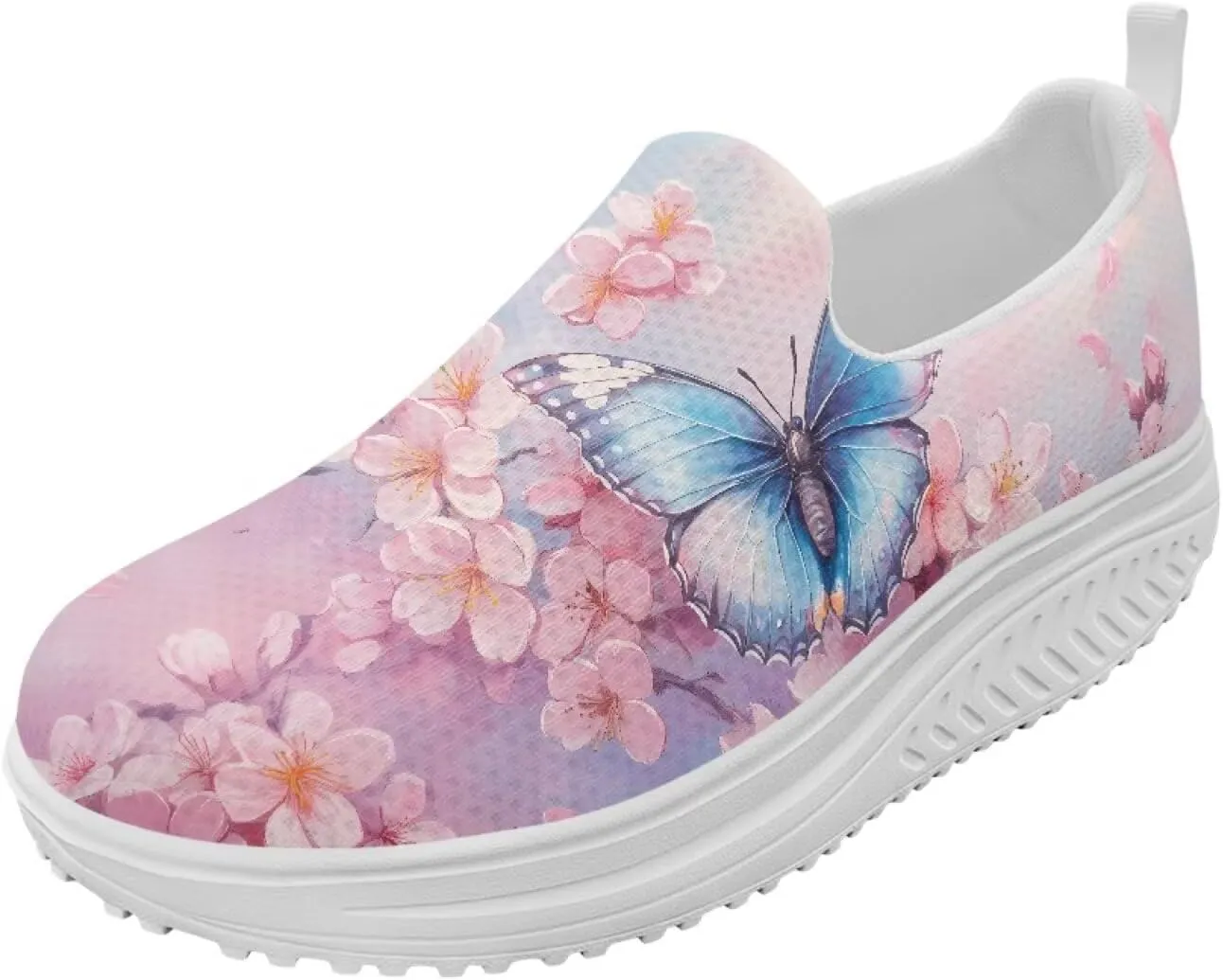 Forchrinse Womens Sneakers Slip On Wedges Shoes Comfortable Low Top Walking Shoes Breathable Thick Rocker Bottom Shoe