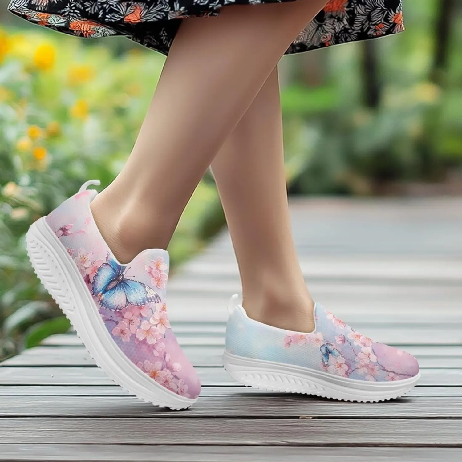 Forchrinse Womens Sneakers Slip On Wedges Shoes Comfortable Low Top Walking Shoes Breathable Thick Rocker Bottom Shoe