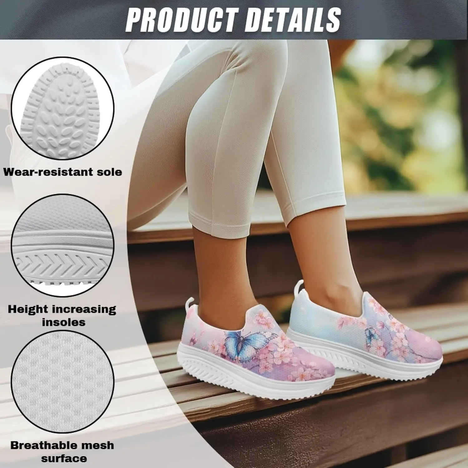 Forchrinse Womens Sneakers Slip On Wedges Shoes Comfortable Low Top Walking Shoes Breathable Thick Rocker Bottom Shoe