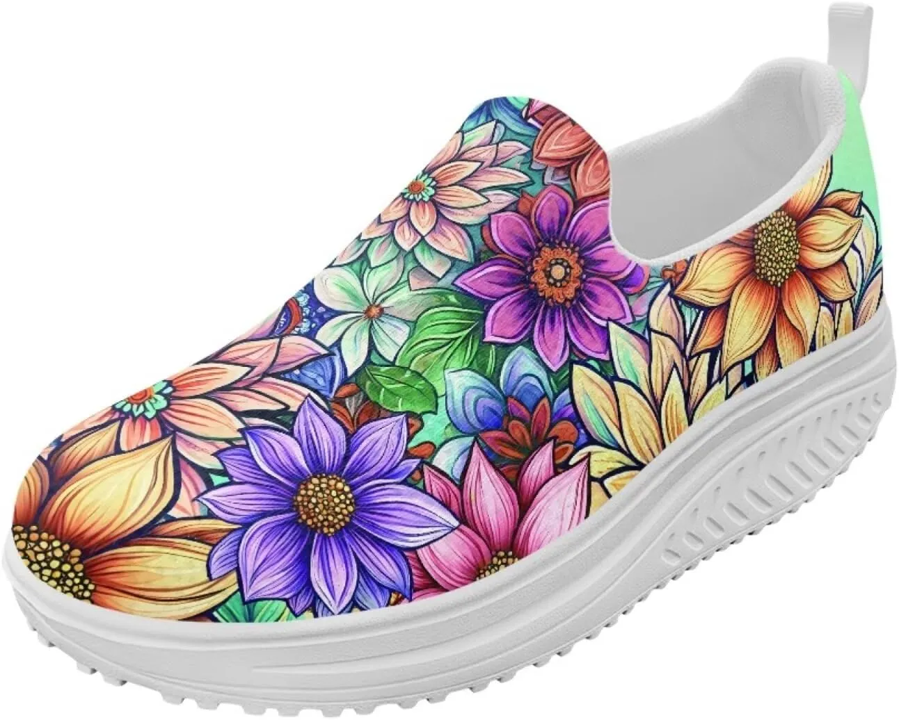 Forchrinse Womens Sneakers Slip On Wedges Shoes Comfortable Low Top Walking Shoes Breathable Thick Rocker Bottom Shoe