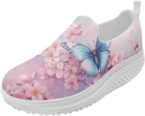 Forchrinse Womens Sneakers Slip On Wedges Shoes Comfortable Low Top Walking Shoes Breathable Thick Rocker Bottom Shoe