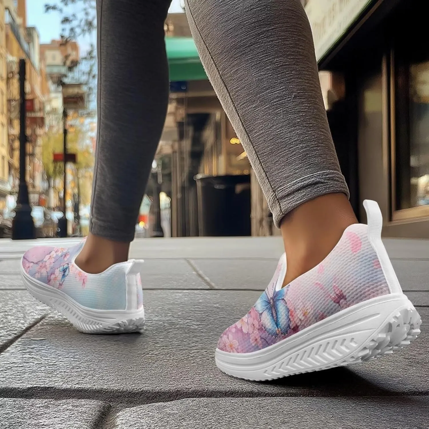Forchrinse Womens Sneakers Slip On Wedges Shoes Comfortable Low Top Walking Shoes Breathable Thick Rocker Bottom Shoe