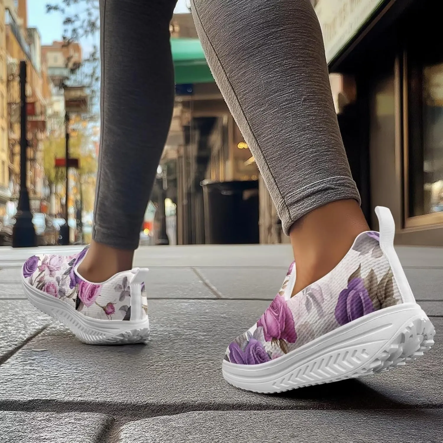 Forchrinse Womens Sneakers Slip On Wedges Shoes Comfortable Low Top Walking Shoes Breathable Thick Rocker Bottom Shoe