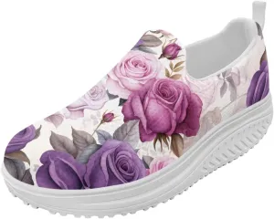 Forchrinse Womens Sneakers Slip On Wedges Shoes Comfortable Low Top Walking Shoes Breathable Thick Rocker Bottom Shoe