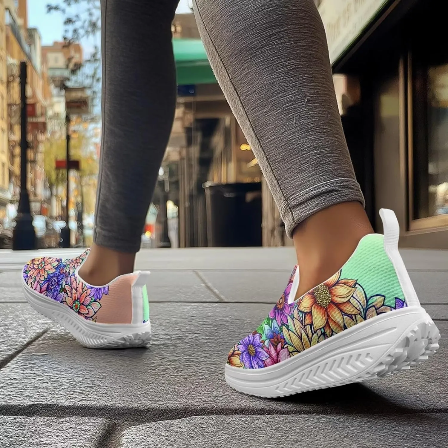Forchrinse Womens Sneakers Slip On Wedges Shoes Comfortable Low Top Walking Shoes Breathable Thick Rocker Bottom Shoe