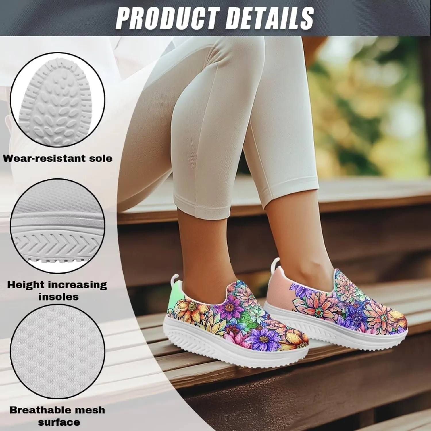 Forchrinse Womens Sneakers Slip On Wedges Shoes Comfortable Low Top Walking Shoes Breathable Thick Rocker Bottom Shoe