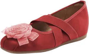 FOWT Women Flower Round Toe Ballet Flats Elastic Strap Comfortable Pumps Daily Street Dressy Fashion Shoes Size 4-16 US
