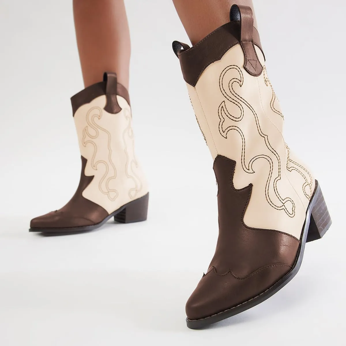FOWT Women Retro Pointed Toe Embroidered Cowgirl Ankle Boots Stacked Block Low Heel Pull on Casual Cowboy Western Boots Size 4-16 US