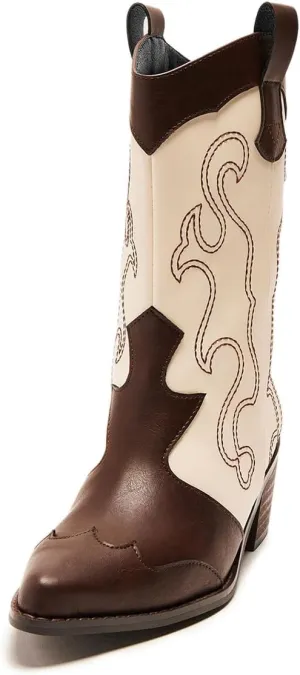 FOWT Women Retro Pointed Toe Embroidered Cowgirl Ankle Boots Stacked Block Low Heel Pull on Casual Cowboy Western Boots Size 4-16 US
