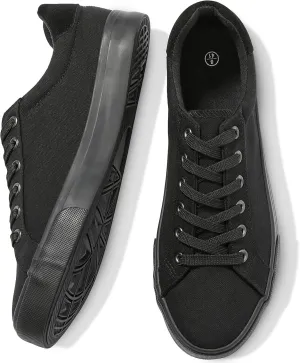 FRACORA Mens Canvas Shoes White Black Sneakers Low Top Lace Up Casual Shoes