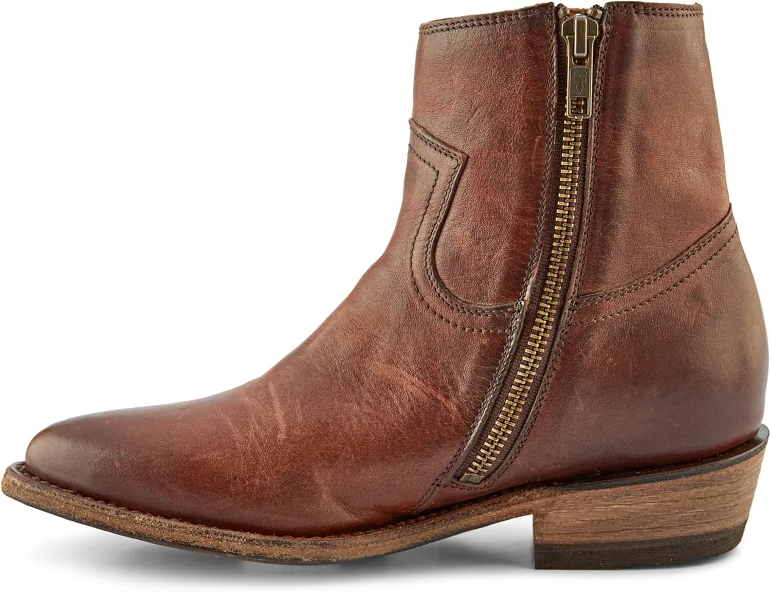 Frye Billy Inside Zip Booties for Women Crafted from Antiqued Leather with Wellington Stitchwork, Brass Hardware - 5 ¾” Shaft