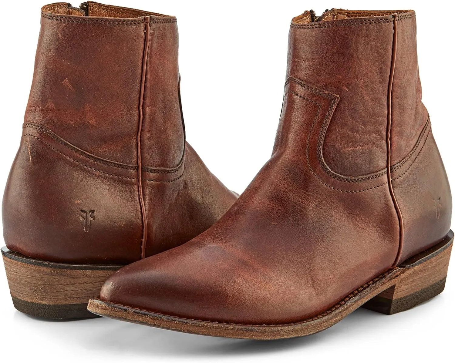 Frye Billy Inside Zip Booties for Women Crafted from Antiqued Leather with Wellington Stitchwork, Brass Hardware - 5 ¾” Shaft