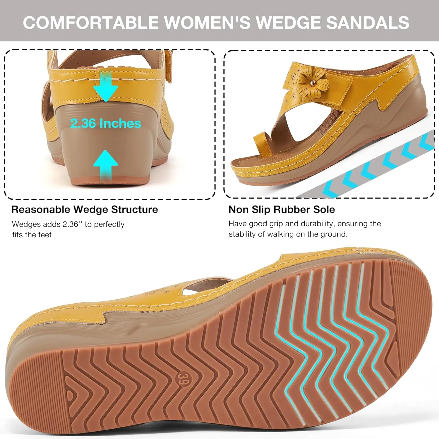 FUDYNMALC Sandals Women Wedge Shoes: Comfortable Womens Orthopedic Sandal Dressy Summer Flip Flops Fashion Walking Wedges with Adjustable