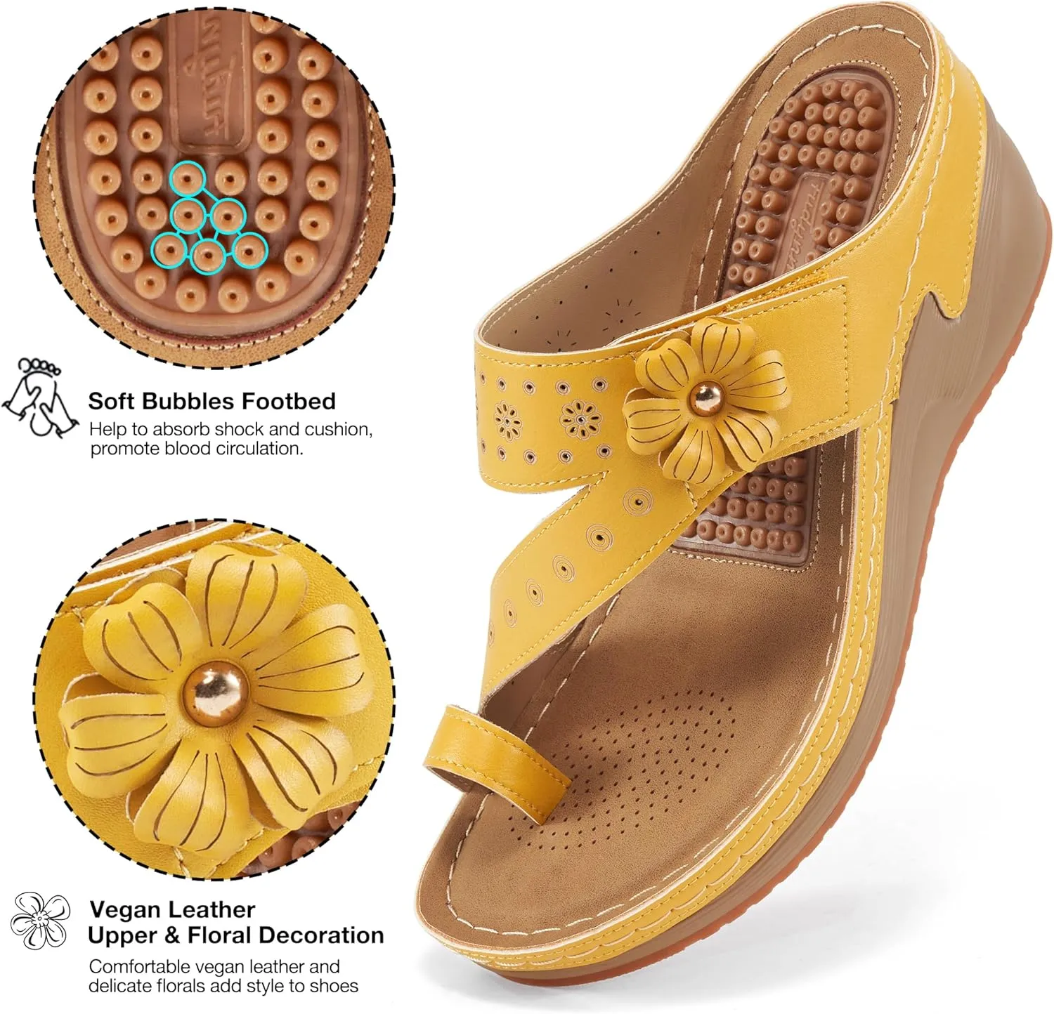 FUDYNMALC Sandals Women Wedge Shoes: Comfortable Womens Orthopedic Sandal Dressy Summer Flip Flops Fashion Walking Wedges with Adjustable