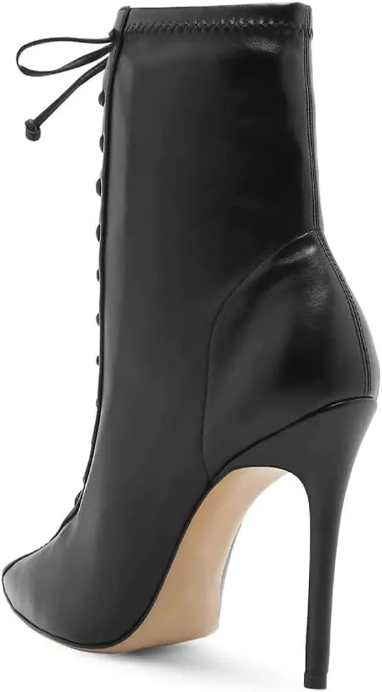 FYS Women Sexy Pointed Toe Stiletto High Heel Lace up Ankle Boots for Ladies Dress Autumn Booties Size 4-15 US