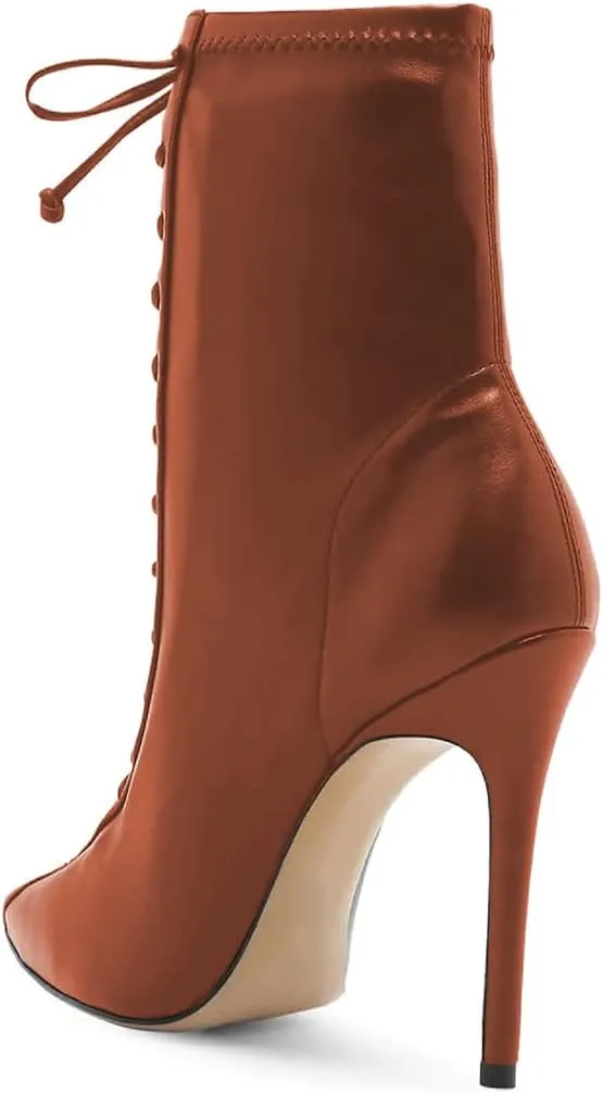 FYS Women Sexy Pointed Toe Stiletto High Heel Lace up Ankle Boots for Ladies Dress Autumn Booties Size 4-15 US