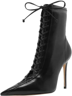 FYS Women Sexy Pointed Toe Stiletto High Heel Lace up Ankle Boots for Ladies Dress Autumn Booties Size 4-15 US