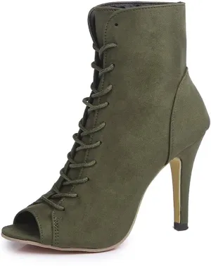 GATUXUS Women Platform Open Toe Lace Up High Heel Boots Ankle Booties Pump Shoes