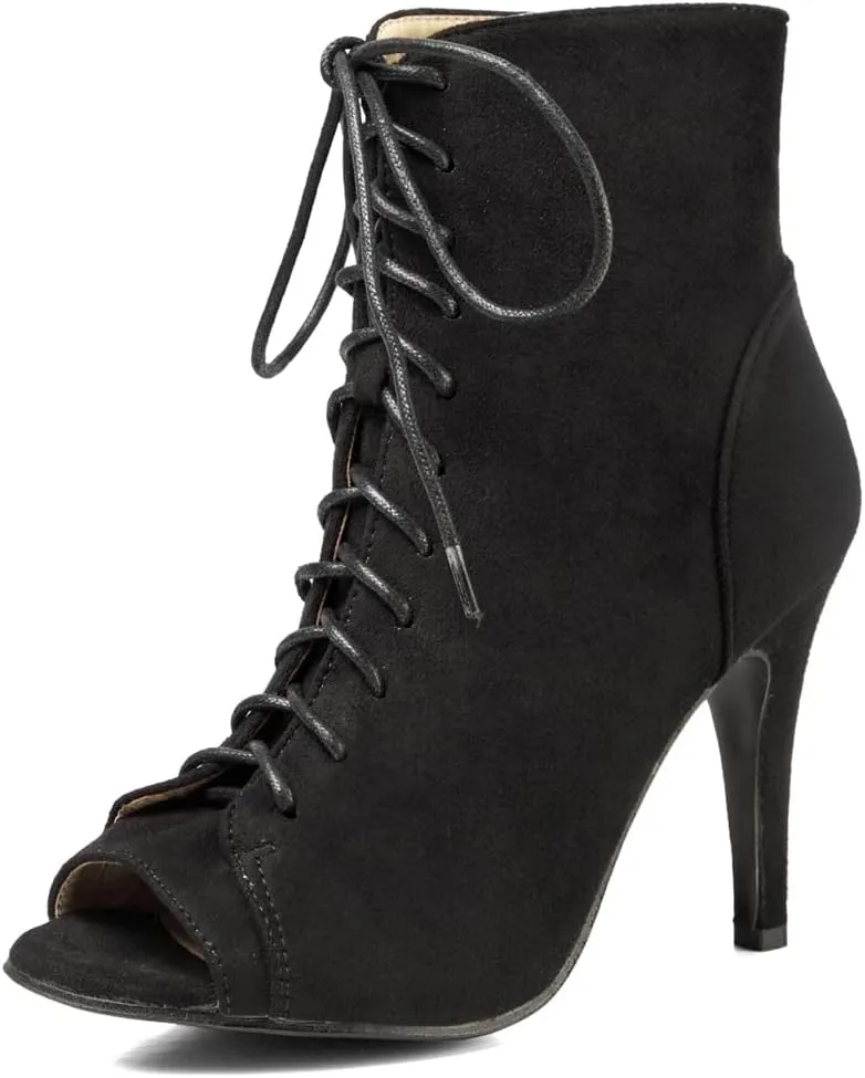GATUXUS Women Platform Open Toe Lace Up High Heel Boots Ankle Booties Pump Shoes