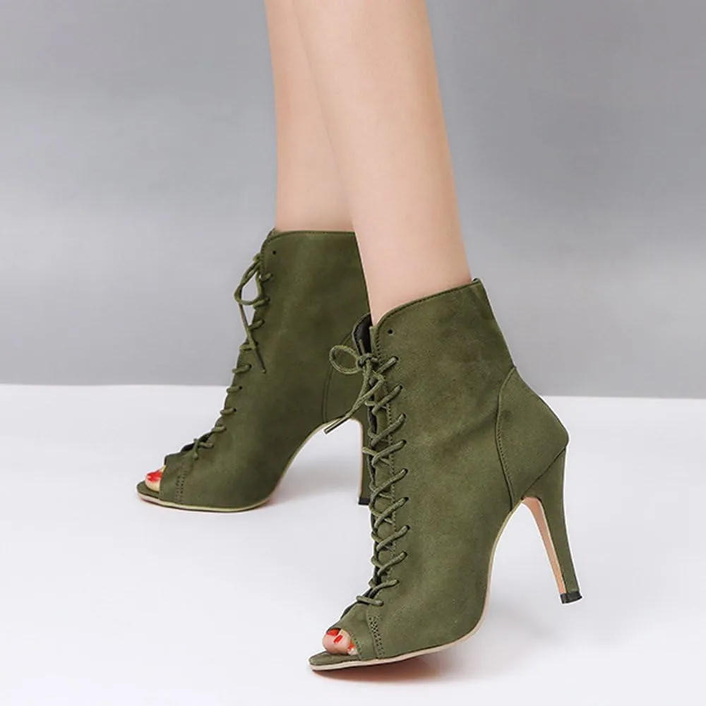 GATUXUS Women Platform Open Toe Lace Up High Heel Boots Ankle Booties Pump Shoes